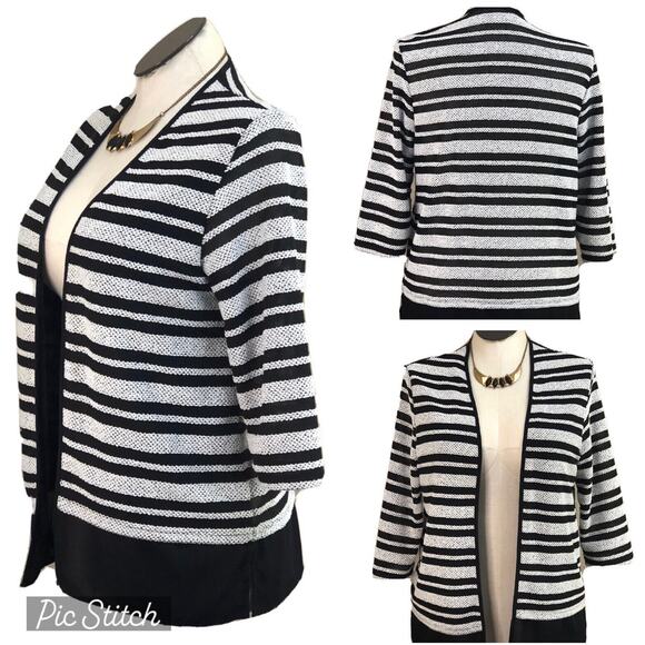 Alfred Dunner Cardigan Womens S Striped Black White Lined Career Open Front Top - Picture 6 of 11